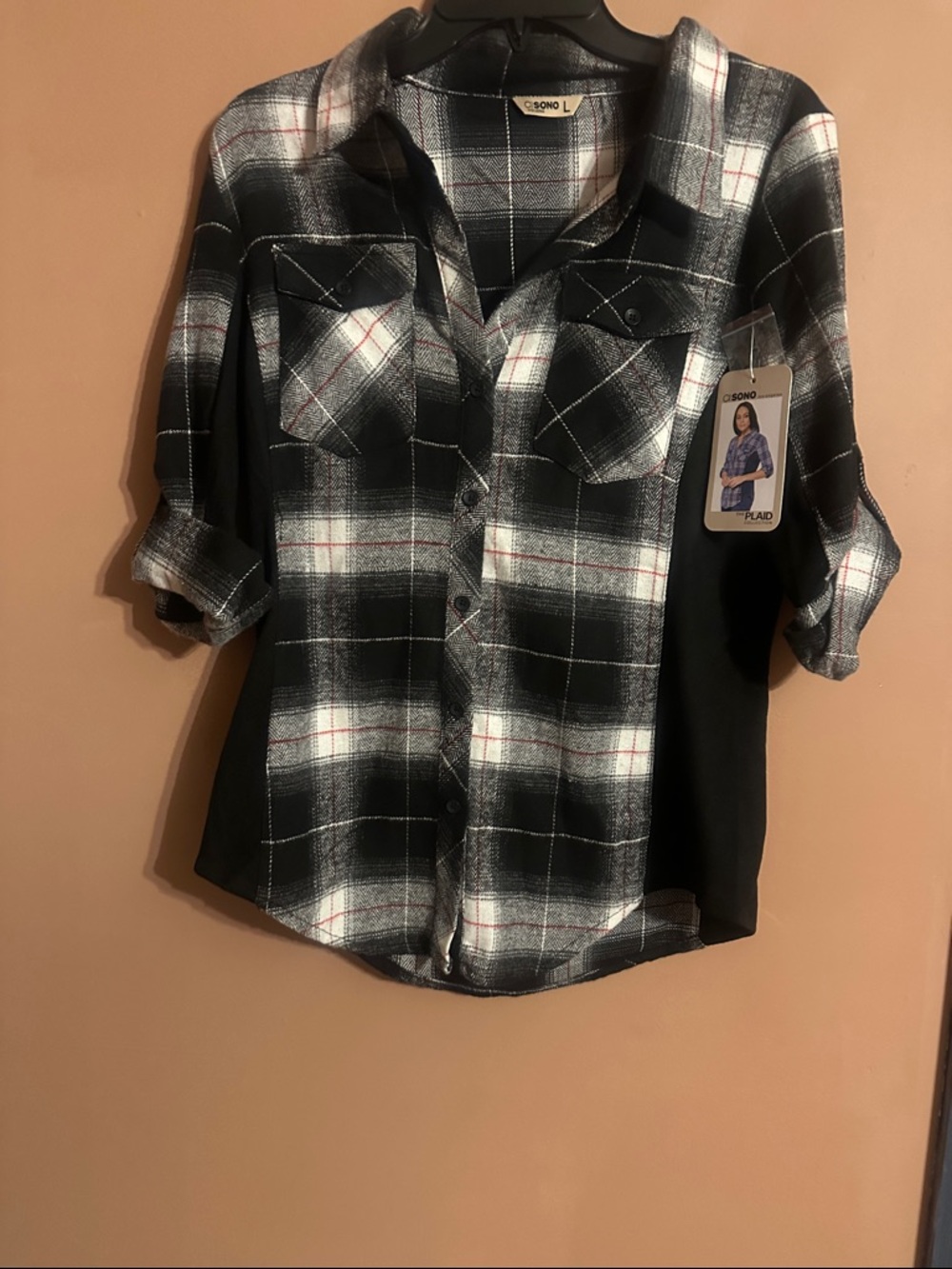 Ci Sono Black White Plaid Button-Down Shirt